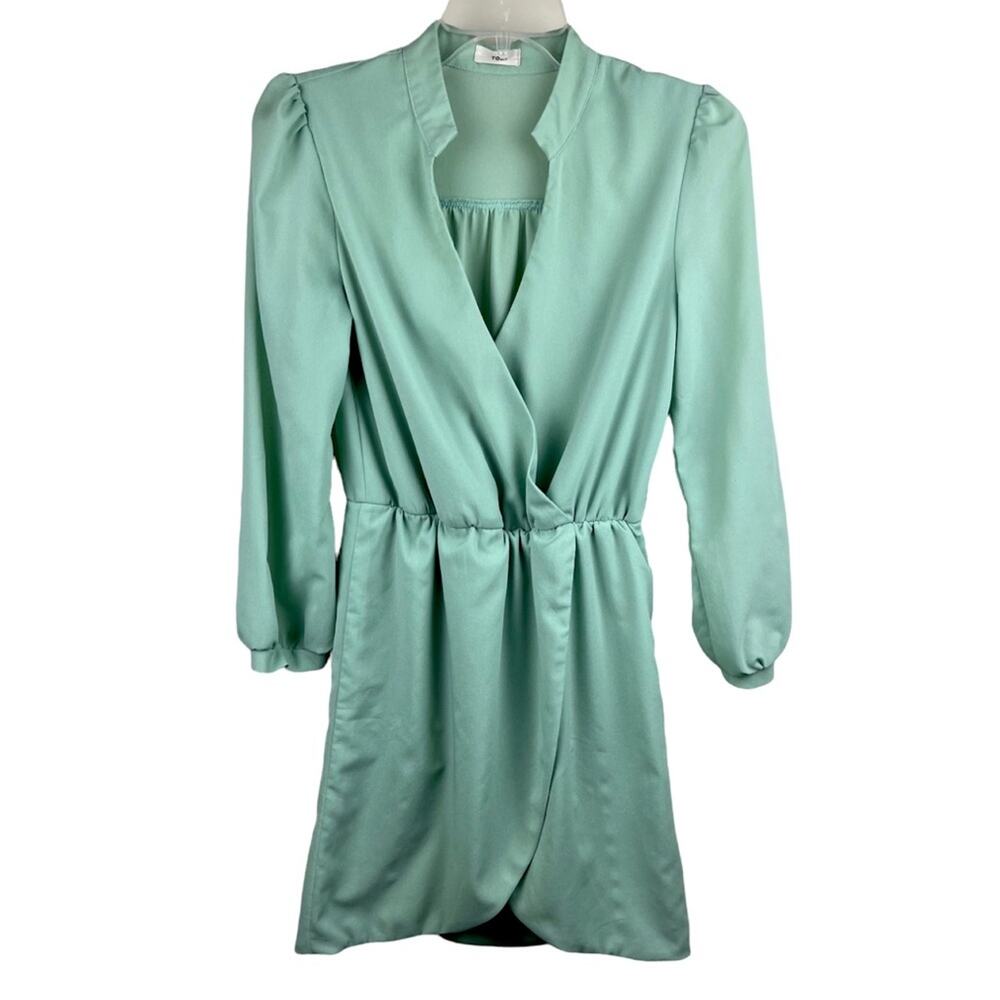 Tobi Mint Green Tulip Wrap Mini Dress – Long Sleeve Elegant Party Dress Sz Small
